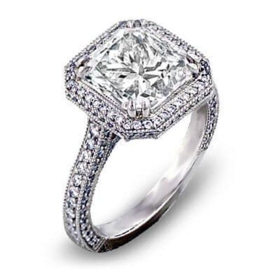 Princess cut halo pave engagement ring