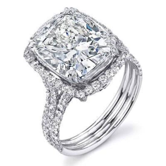 Halo cushion cut diamond engagement ring | pave halo diamond ring