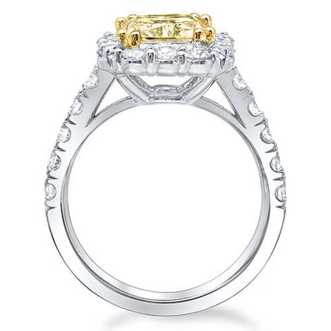 2.61 Ct. Canary Fancy Yellow Cushion Cut Diamond Halo Style Engagement Ring EGL,VS1
