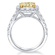 Halo Canary Fancy Yellow Cushion Cut Diamond Ring Side Profile