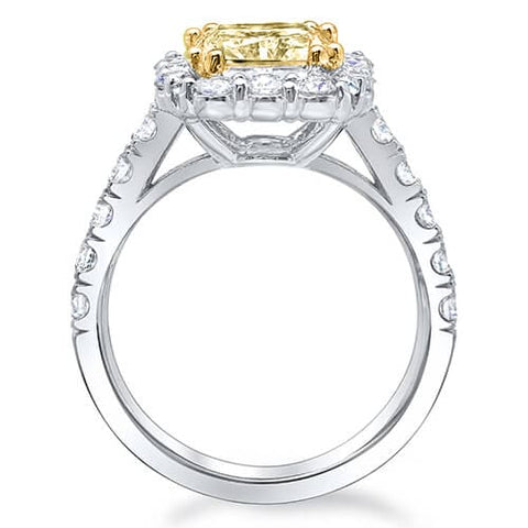 Halo Canary Fancy Yellow Cushion Cut Diamond Ring Side Profile