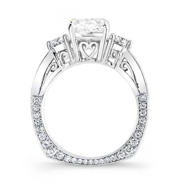 Cushion & Half Moons 3 Stone Engagement Ring Side Profile