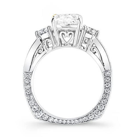 Cushion Cut Engagement Ring with Half Moons Profile View