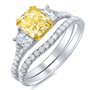 2.50 Ct. Cushion Cut Fancy Intense Yellow Diamond Ring Set VVS2 GIA Certified