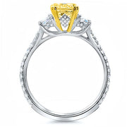 2.70 Ct 3 Stone Canary Yellow Cushion with Trapezoids Diamond Ring Set VS1 GIA Certified