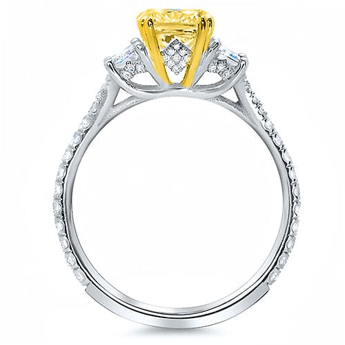 2.70 Ct 3 Stone Canary Yellow Cushion with Trapezoids Diamond Ring Set VS1 GIA Certified