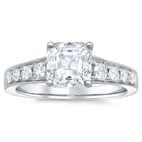 Asscher Cut Engagement Ring w Accents Front View