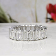 Platinum 10.5 Carat Emerald Cut Eternity Ring U-Setting Style