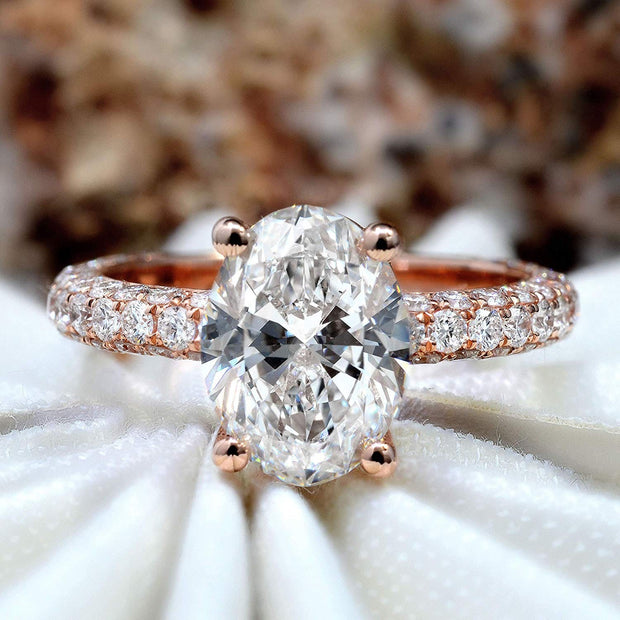 Hidden Halo Oval Engagement Ring in Rose Gold