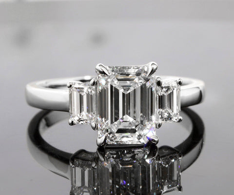 3 Stone Emerald Cut Engagement Ring Front View