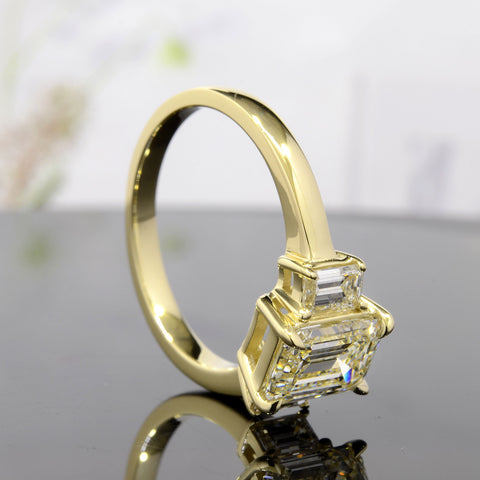 3 Stone Emerald Cut Engagement Ring Yellow Gold