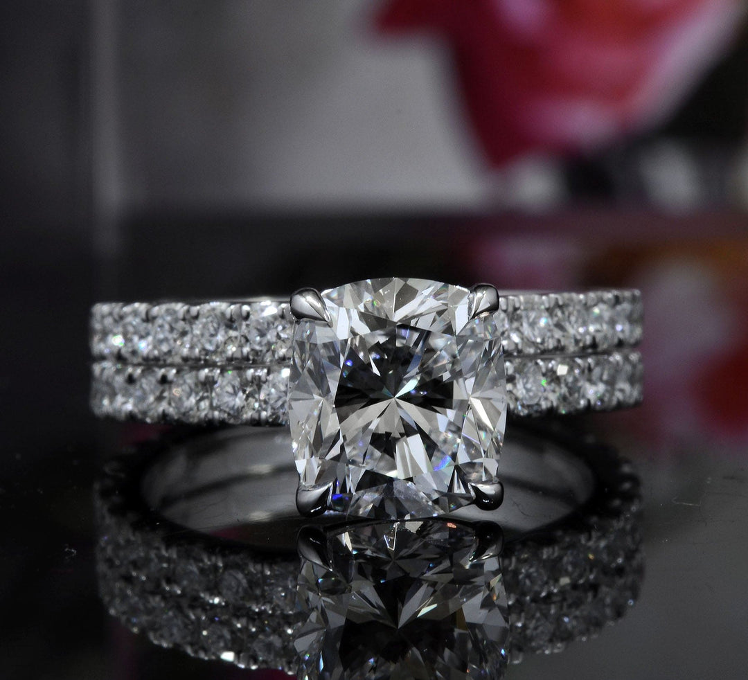 2.20 Ct. Classic Cushion Cut Ring Set with Accent H Color VS2 GIA Certified