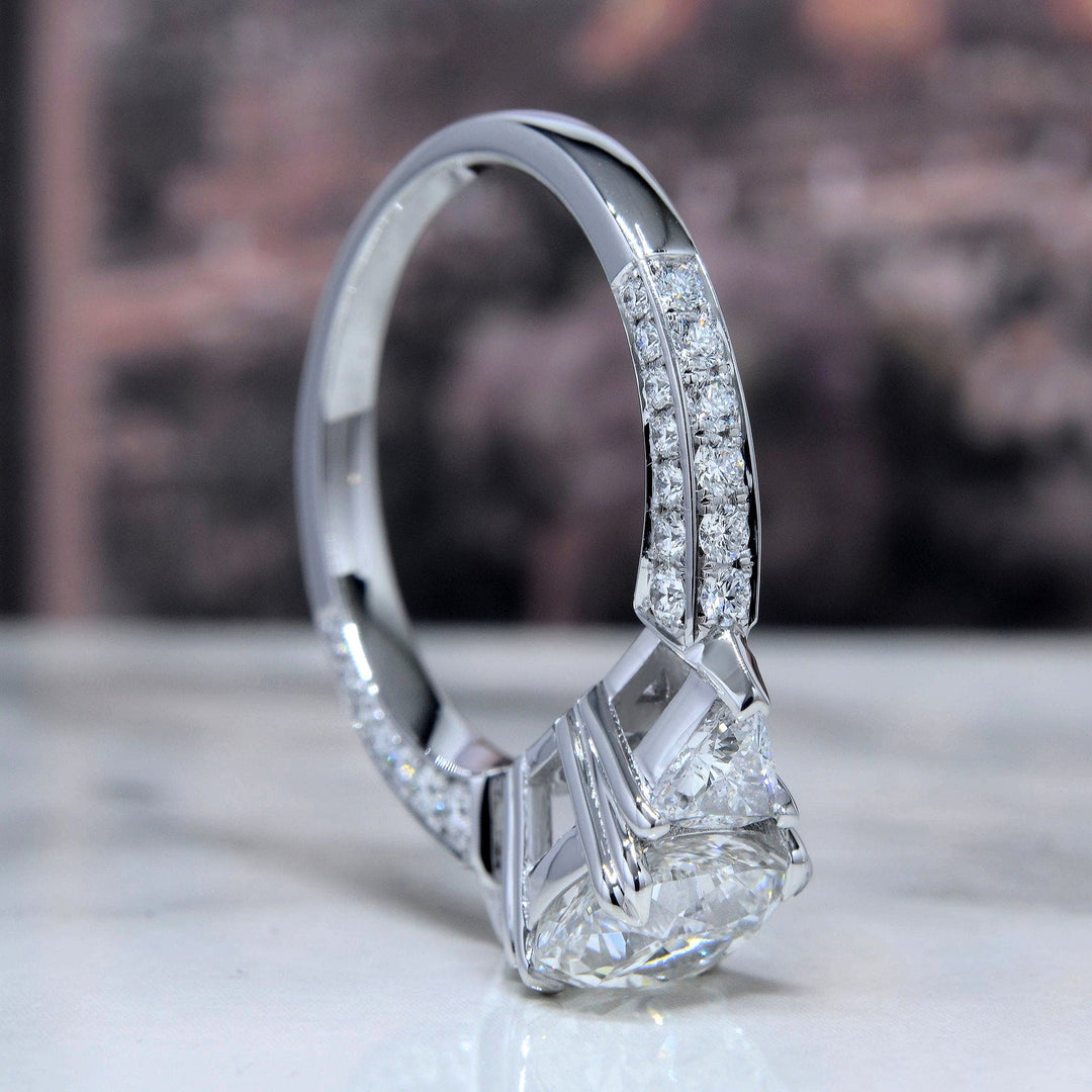 2.40 Ct. Cushion Cut Engagement Ring with Trillions & Pave I Color VS1 GIA Certified