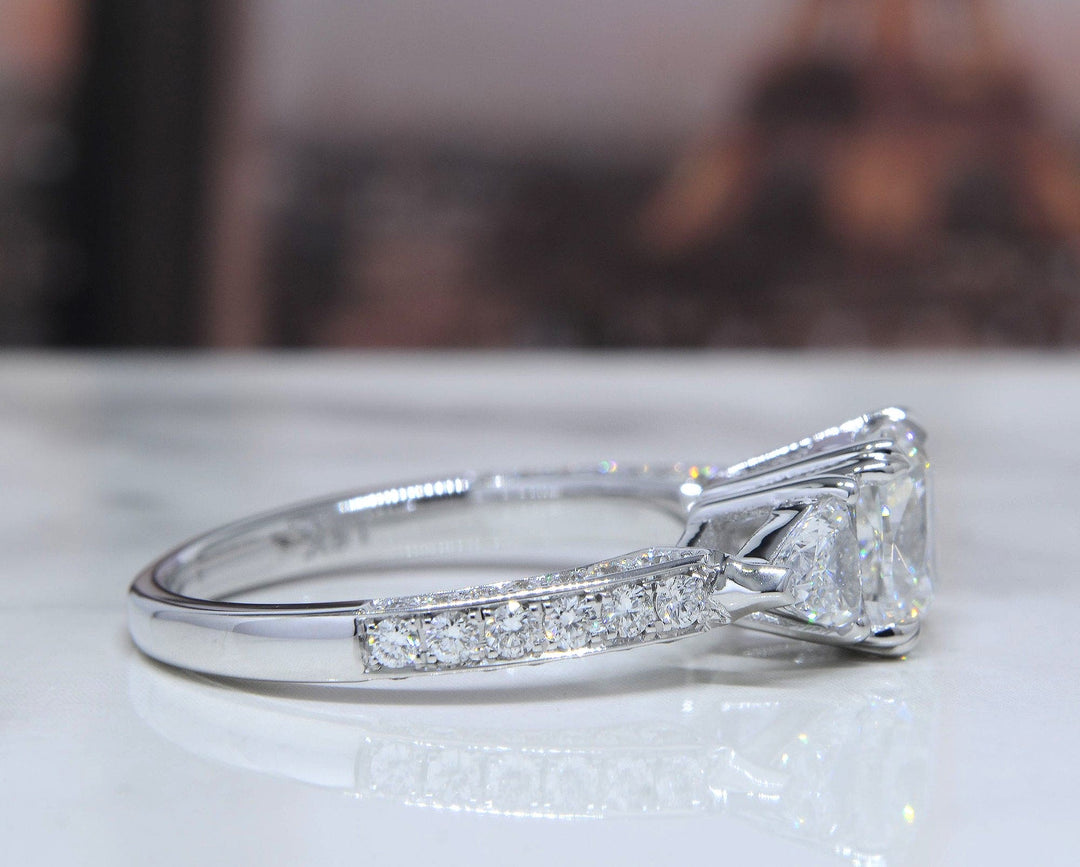 2.40 Ct. Cushion Cut Engagement Ring with Trillions & Pave I Color VS1 GIA Certified