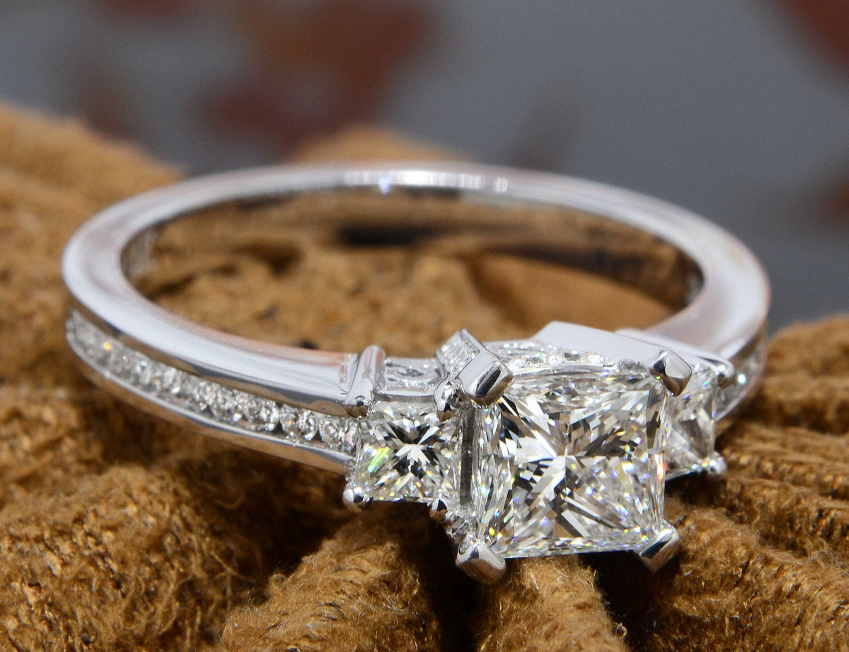 princess 3 stone diamond ring with accents