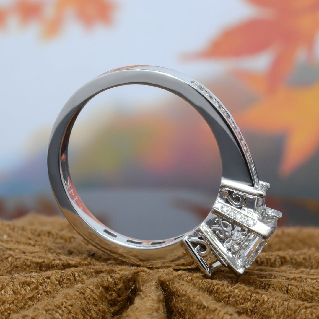 2.90 Ct. Asscher Cut Engagement Ring with Accents H Color VS1 GIA Certified