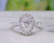2.00 Ct. Halo Teardrop Pear Shaped Engagement Ring Set F Color VS2 GIA Certified