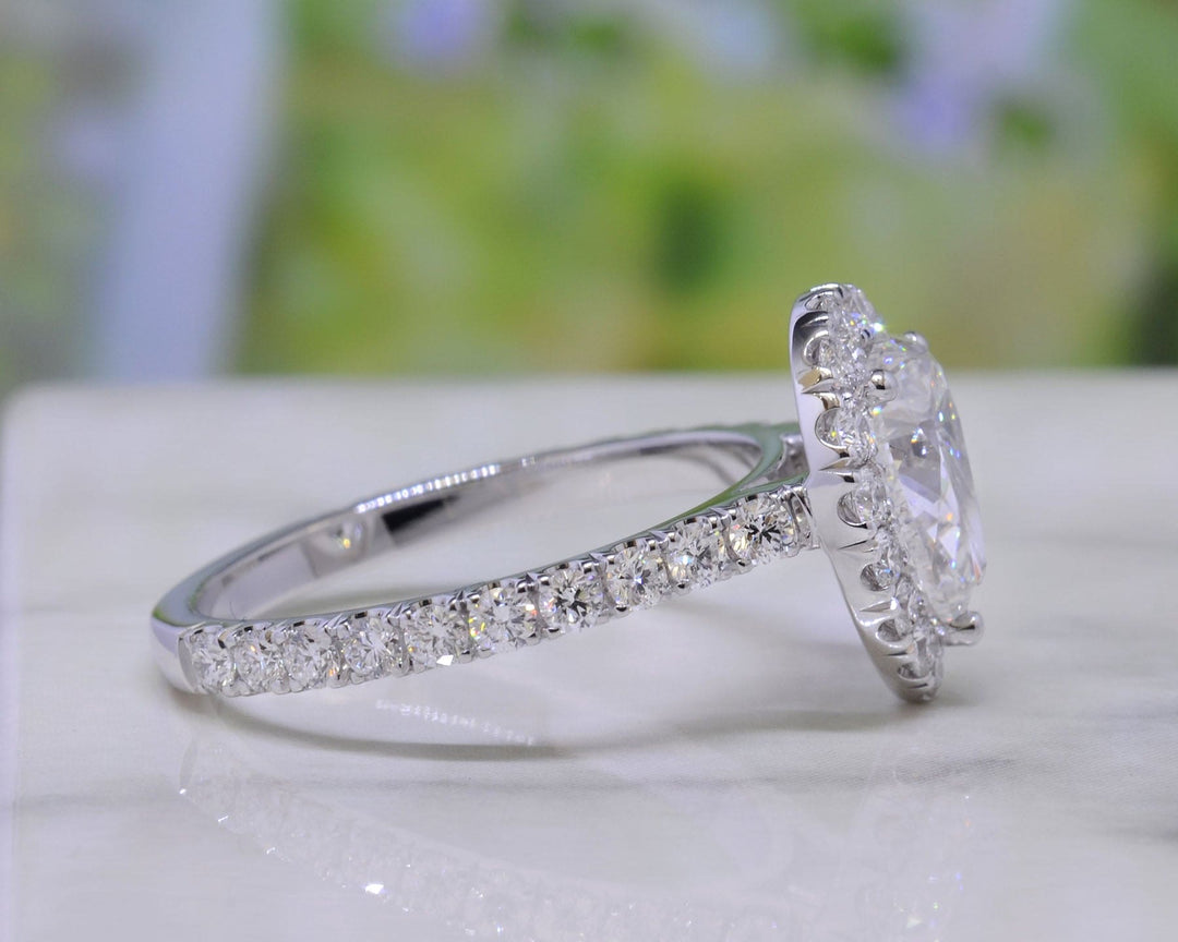 2.70 Ct. Halo Teardrop Pear Cut Engagement Ring Set H Color VS2 GIA Certified