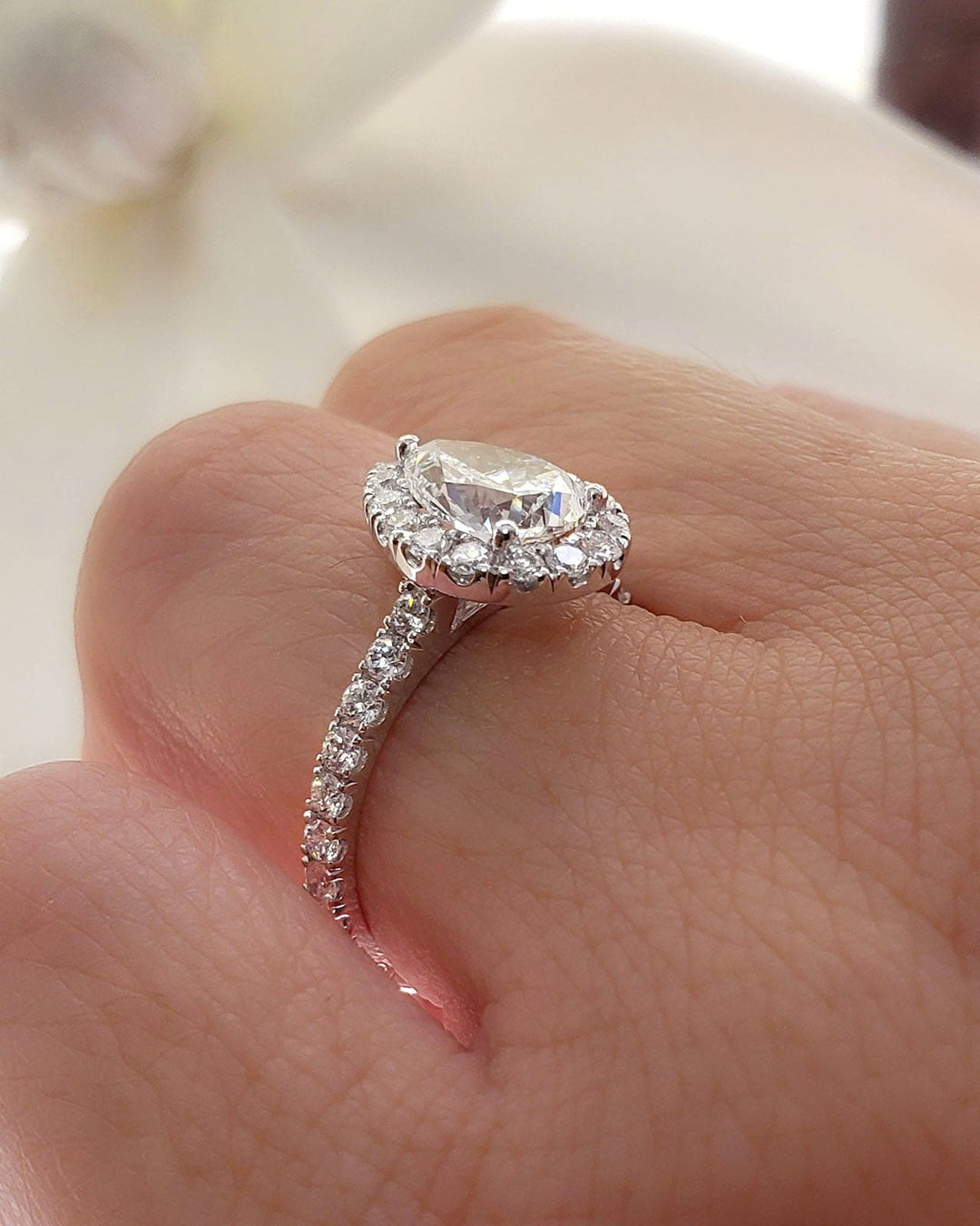 2.70 Ct. Halo Teardrop Pear Cut Engagement Ring Set G Color VS2 GIA Certified