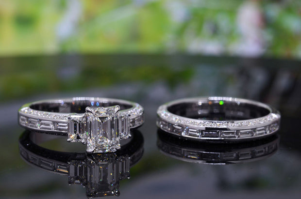2.60 Ct. Emerald Cut 3Stone Diamond Ring I Color VS1 GIA Certified