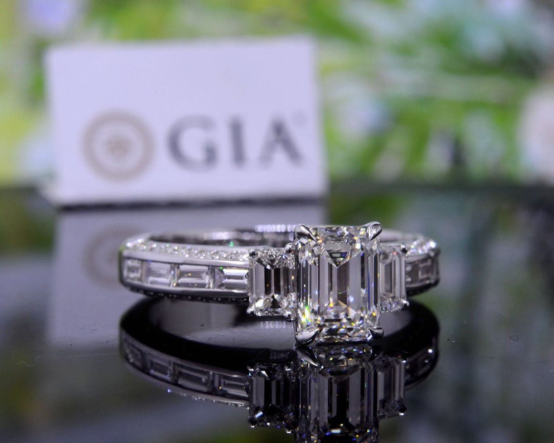 3.30 Ct Emerald Cut 3 Stone Engagement Ring H Color VVS1 GIA Certified