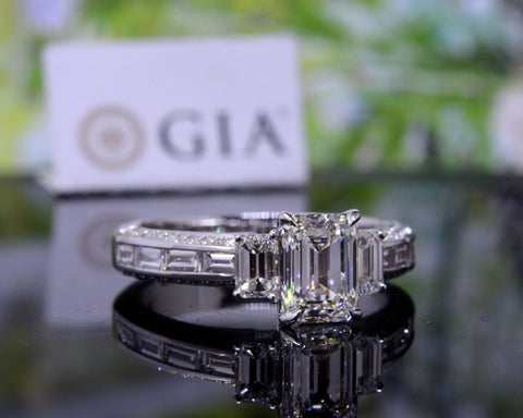 3.30 Ct Emerald Cut 3 Stone Engagement Ring H Color VVS1 GIA Certified