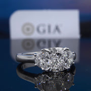 Cushion & Half Moons 3Stone Engagement Ring GIA Certified