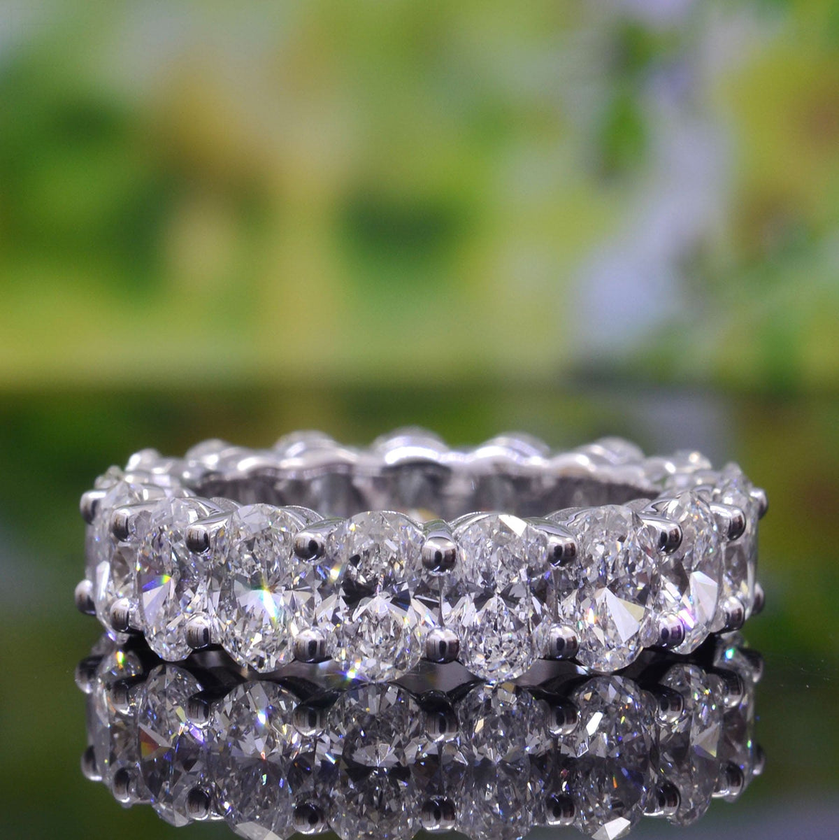 Oval cut eternity ring white gold  view from top