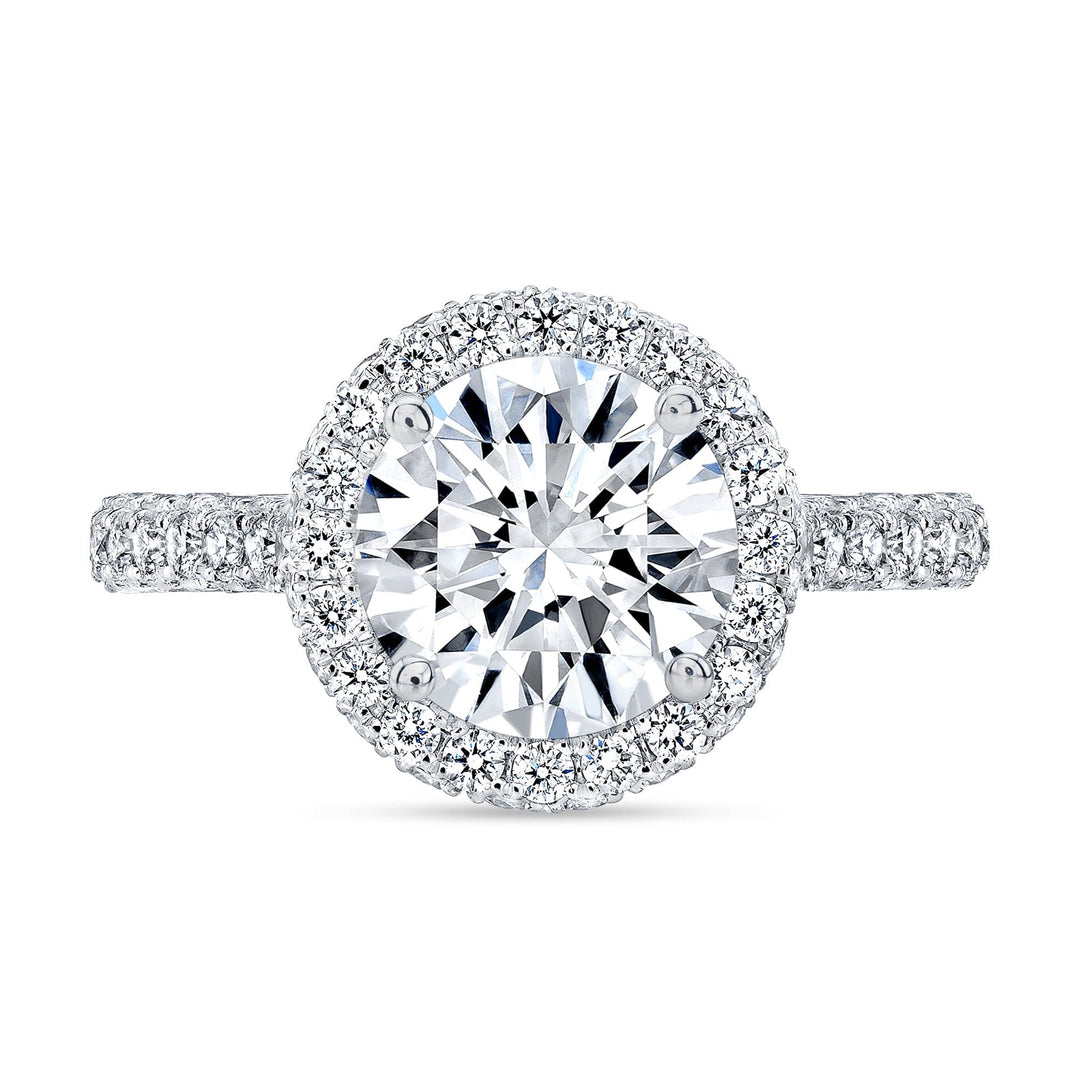 Diva Halo and Side Halo 3 Rows Pave Diamond Engagement Ring