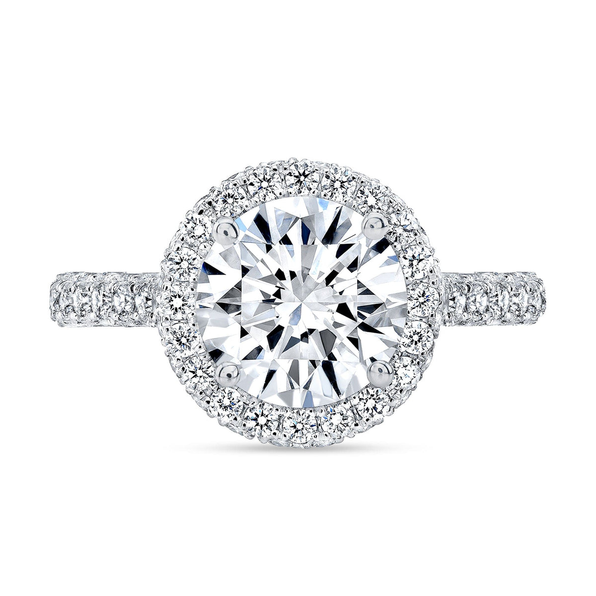 Diva halo and side halo 3 rows pave diamond engagement ring