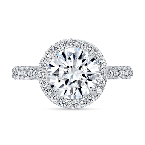 Diva Halo and Side Halo 3 Rows Pave Diamond Engagement Ring