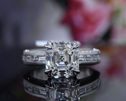 2.20 Ct. Asscher Cut with Baguettes Engagement Ring F Color VS1 GIA Certified