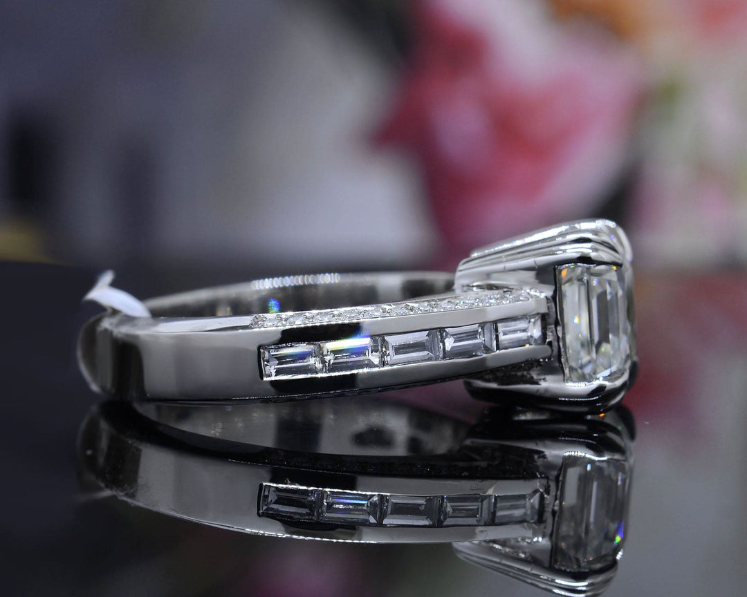 2.20 Ct. Asscher Cut with Baguettes Engagement Ring F Color VS1 GIA Certified