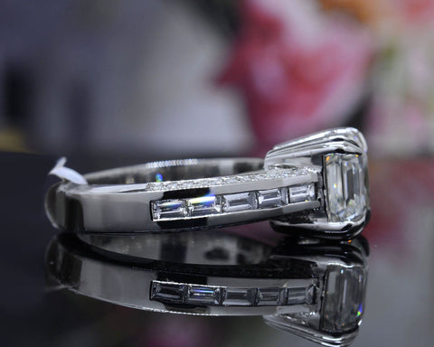 3.20 Ct. Asscher Cut Engagement Ring Baguette Accents G Color VS1 GIA Certified