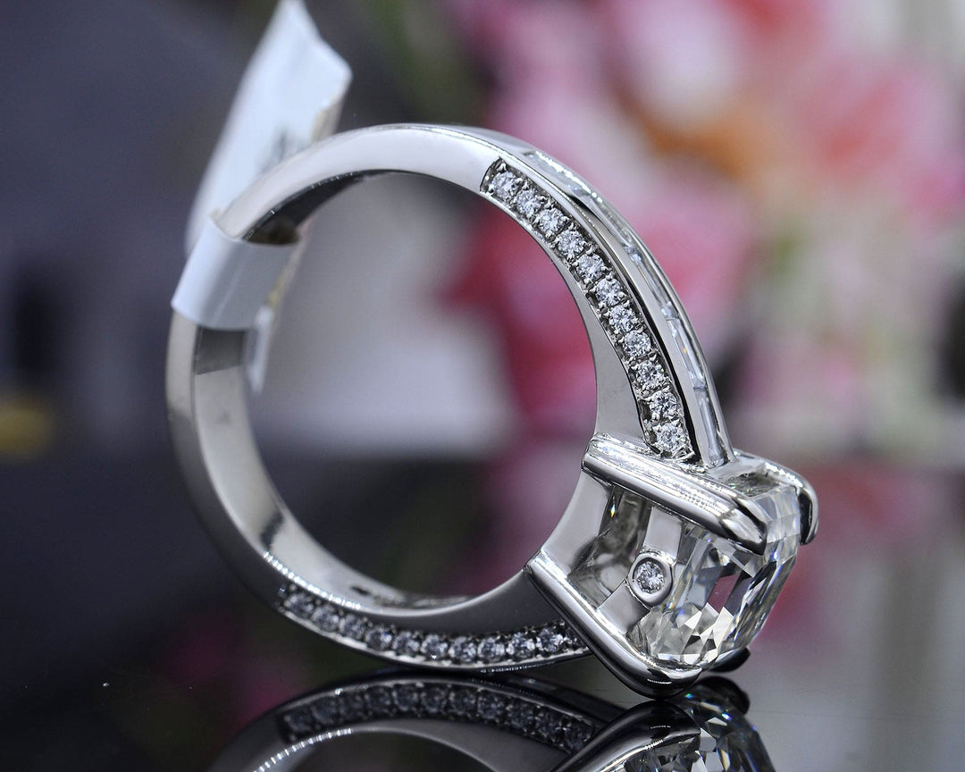 2.20 Ct. Asscher Cut with Baguettes Engagement Ring F Color VS1 GIA Certified