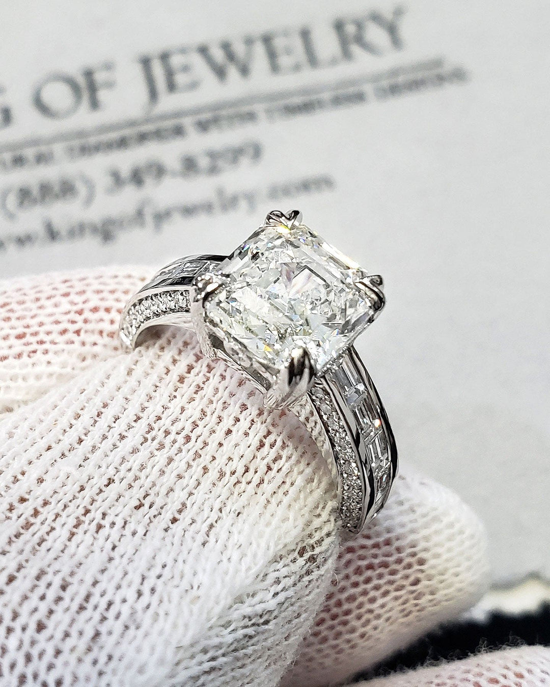 3.20 Ct. Asscher Cut Engagement Ring Baguette Accents G Color VS1 GIA Certified