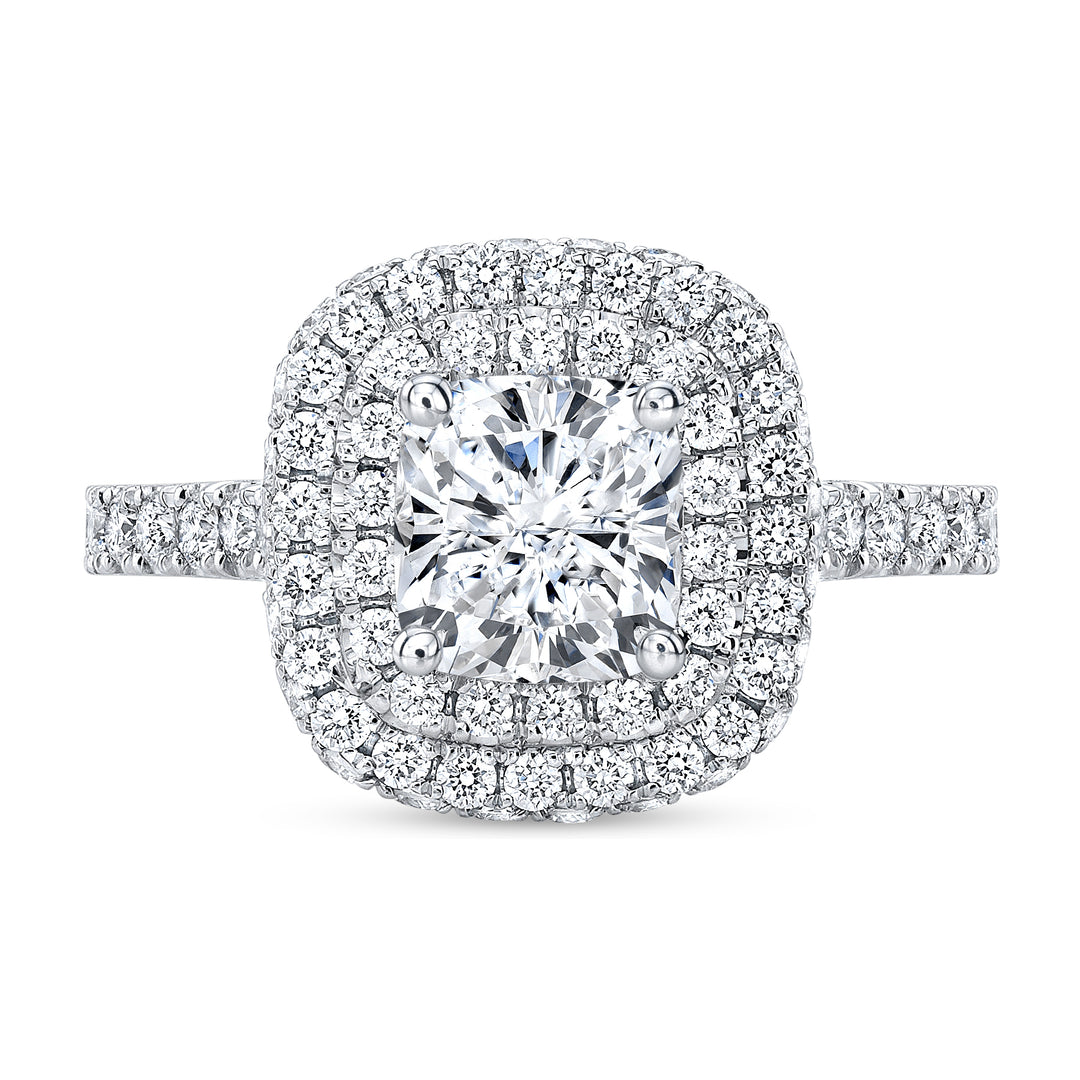 Cushion Double Halo n Side Halo Diamond Engagement Ring