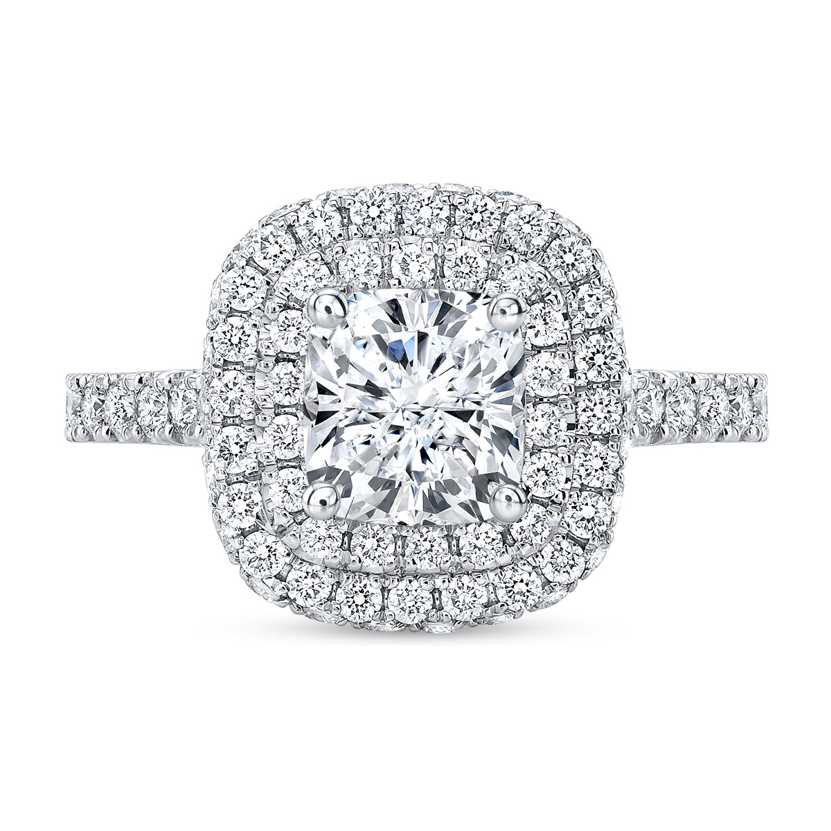 Cushion double halo n side halo diamond engagement ring