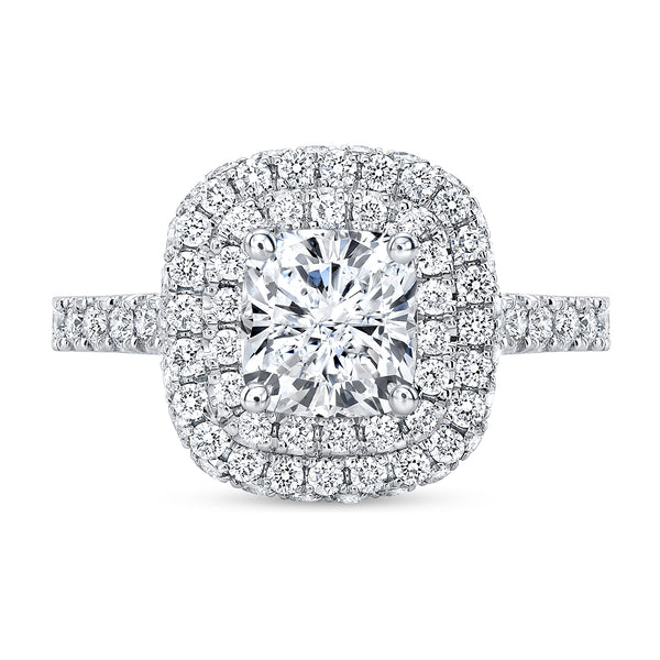 Cushion Double Halo n Side Halo Diamond Engagement Ring
