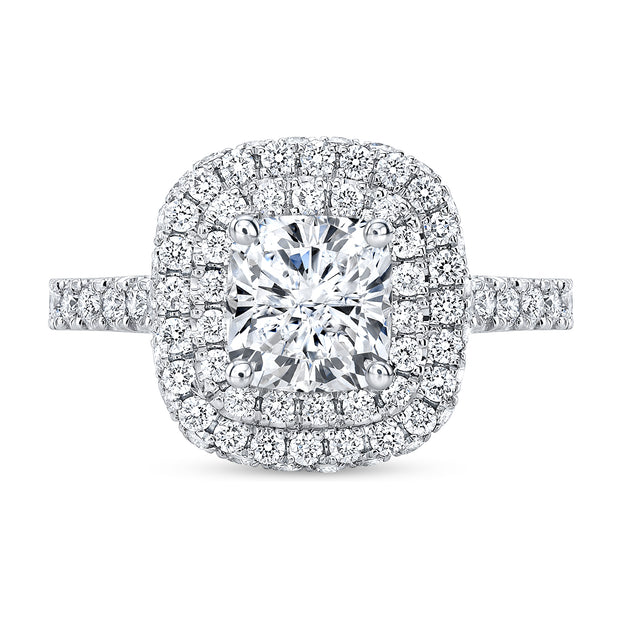 Cushion Double Halo n Side Halo Diamond Engagement Ring