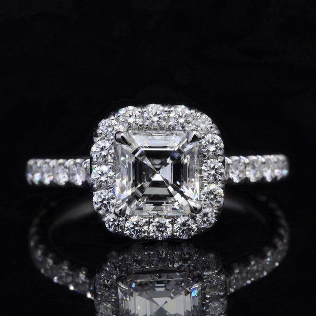 2.20 Ct. Asscher Cut Halo Engagement Ring Set H Color VS2 GIA Certified