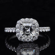 3.95 Ct Asscher Cut Halo Pave Diamond Ring H Color VS2 GIA Certified