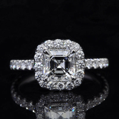 3.95 Ct Asscher Cut Halo Pave Diamond Ring H Color VS2 GIA Certified