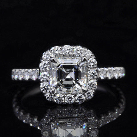 3.95 Ct Asscher Cut Halo Pave Diamond Ring H Color VS2 GIA Certified