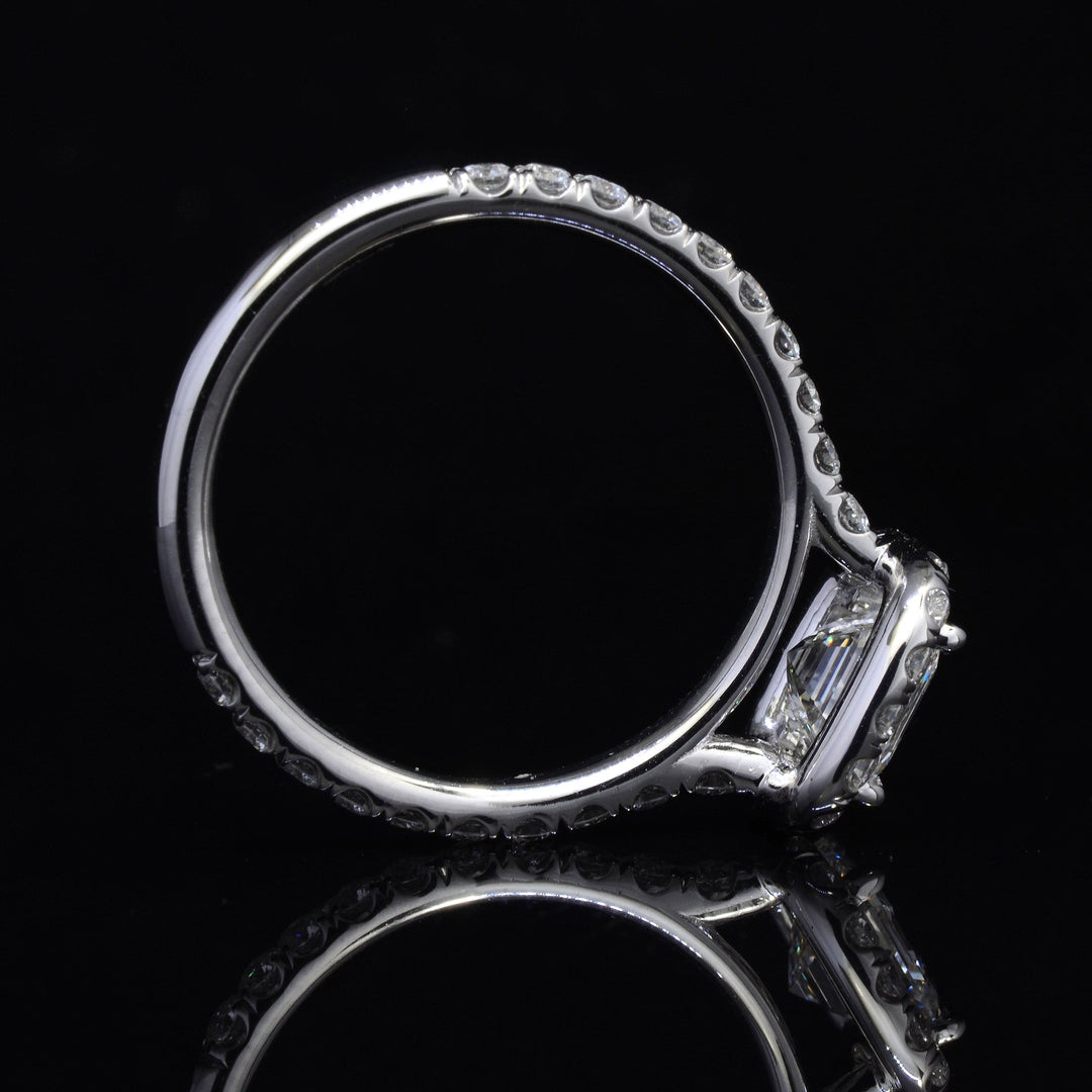 1.95 Ct. Square Halo Asscher Cut French Pave Diamond Ring F Color VS2 GIA Certified