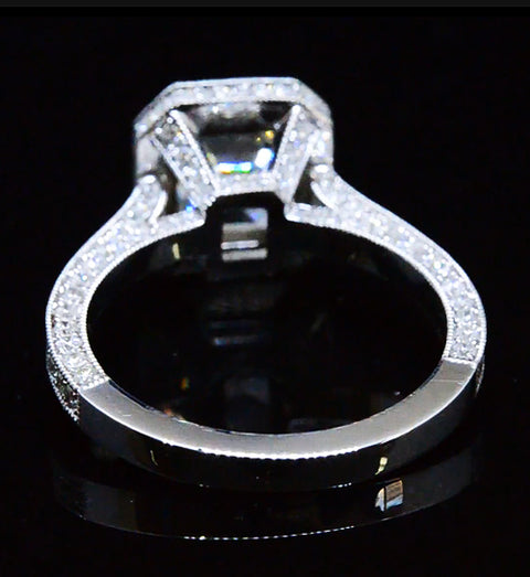 2.75 Ct Halo Asscher Cut Engagement Ring Set H Color VS1 GIA Certified