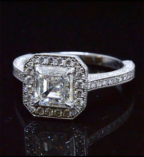 3.10 Ct. Halo Asscher Cut Pave Diamond Engagement Ring G Color VS1 GIA Certified