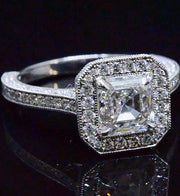 3.10 Ct. Halo Asscher Cut Pave Diamond Engagement Ring G Color VS1 GIA Certified