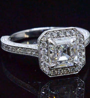 2.30 Ct. Asscher Cut Pave Halo Engagement Ring G Color VS1 GIA Certified