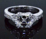 Asscher Cut Engagement Ring with with Trillions